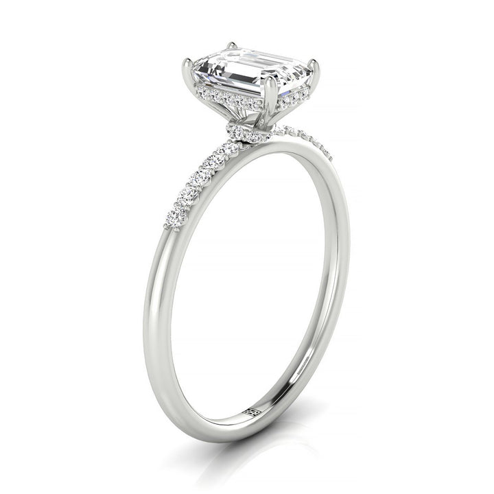 18k White Gold Emerald Double Hidden Halo Quarter Engagement Ring- 1/25ctw