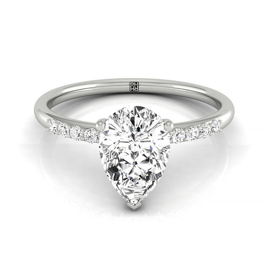 Platinum Pear Double Hidden Halo Quarter Shank Engagement Ring - 1/25ctw