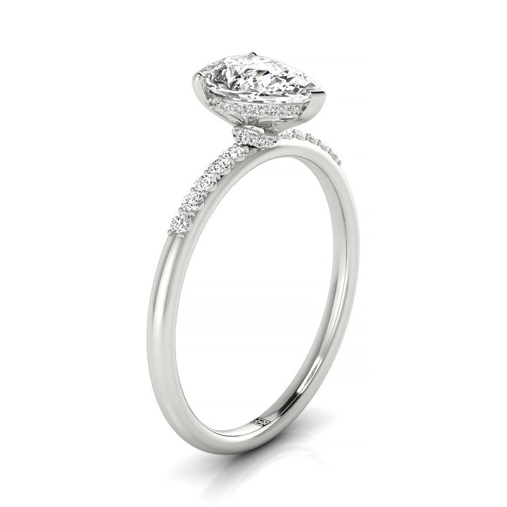 Platinum Pear Double Hidden Halo Quarter Shank Engagement Ring - 1/25ctw