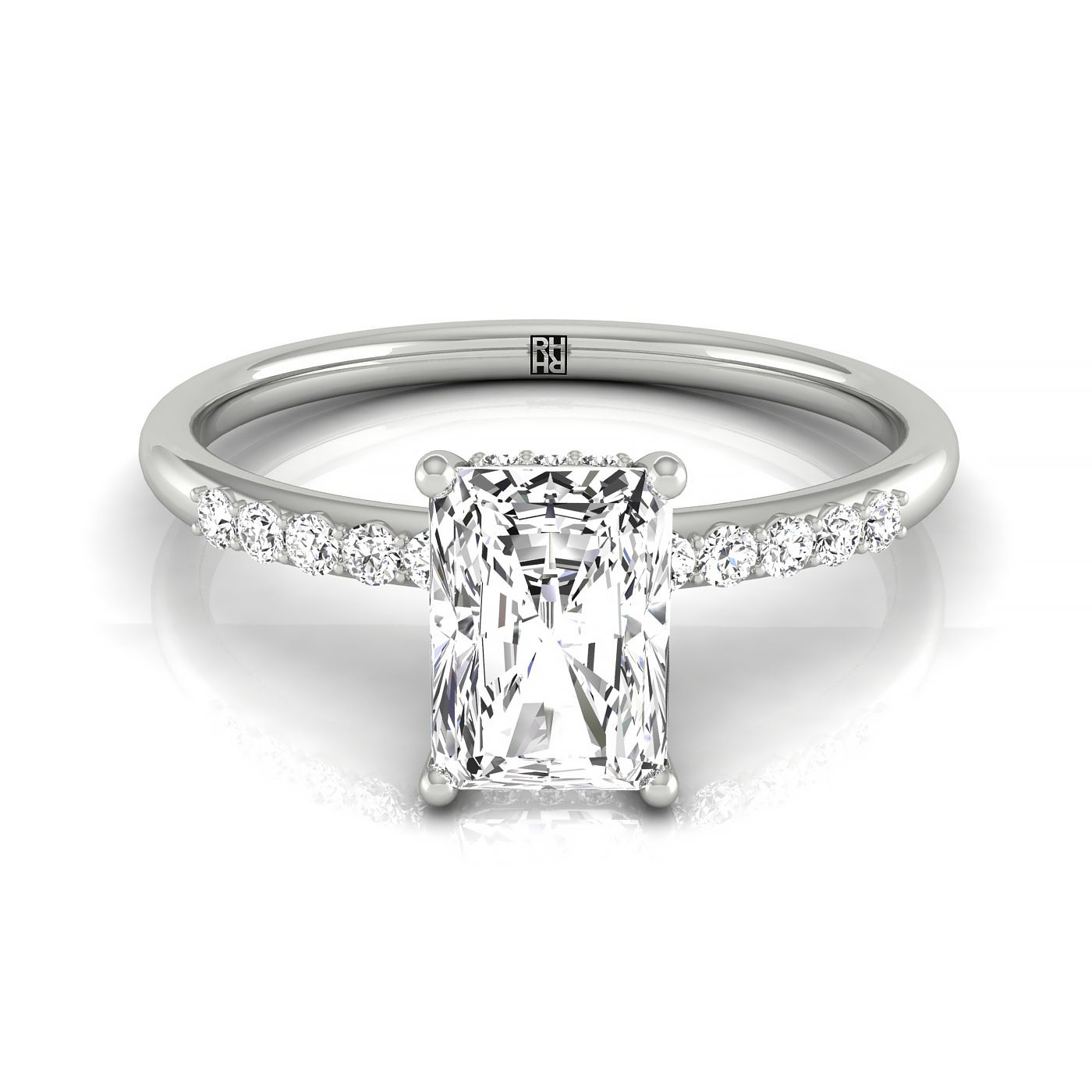The Abbey hidden halo pavé cut engagement ring setting, shown in 18K White Gold | RockHer