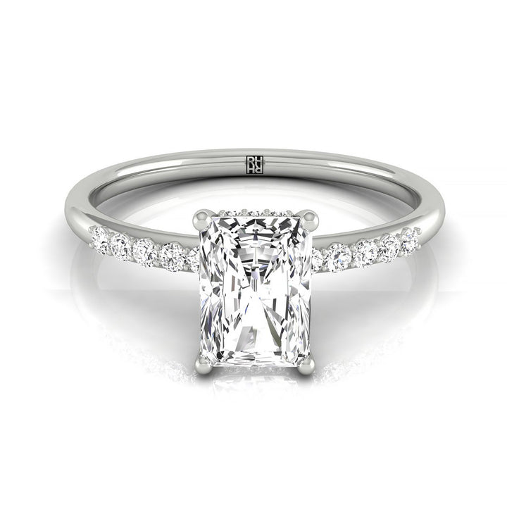Double Hidden Halo Solitaire Radiant, in Platinum – front view | RockHer
