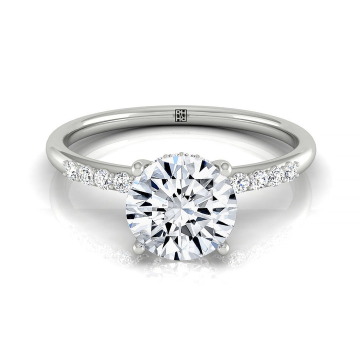 Round Brilliant, Double Hidden Halo Solitaire Round, in Platinum – front view | RockHer