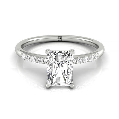 Quarter Shank Hidden Halo Solitaire Radiant, in 18K White Gold – front view | RockHer