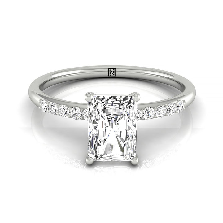 Quarter Shank Hidden Halo Solitaire Radiant, in Platinum – front view | RockHer