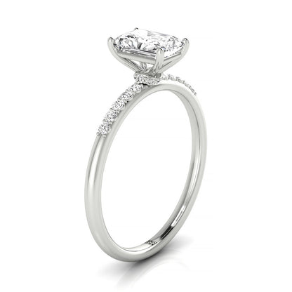 Plat Radiant Hidden Halo Quarter Shank Engagement Ring With 18 Prong Set Round Diamonds