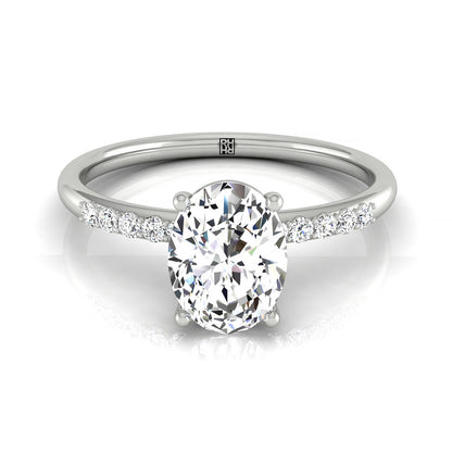 Quarter Shank Hidden Halo Solitaire Oval, in 18K White Gold – front view | RockHer