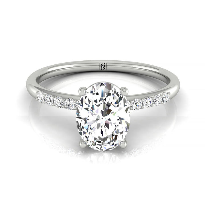 Quarter Shank Hidden Halo Solitaire Oval, in Platinum – front view | RockHer