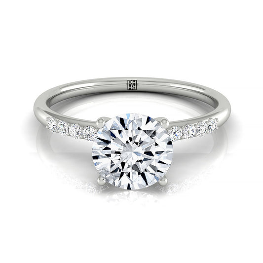 18kw Round Hidden Halo Quarter Shank Engagement Ring With 18 Prong Set Round Diamonds