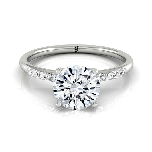 18kw Round Hidden Halo Quarter Shank Engagement Ring With 18 Prong Set Round Diamonds