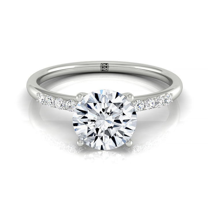 Round Brilliant, Quarter Shank Hidden Halo Solitaire, in 18K White Gold – front view | RockHer