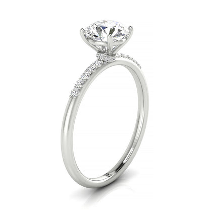 Round Brilliant, Quarter Shank Hidden Halo Solitaire, in 18K White Gold – side profile | RockHer