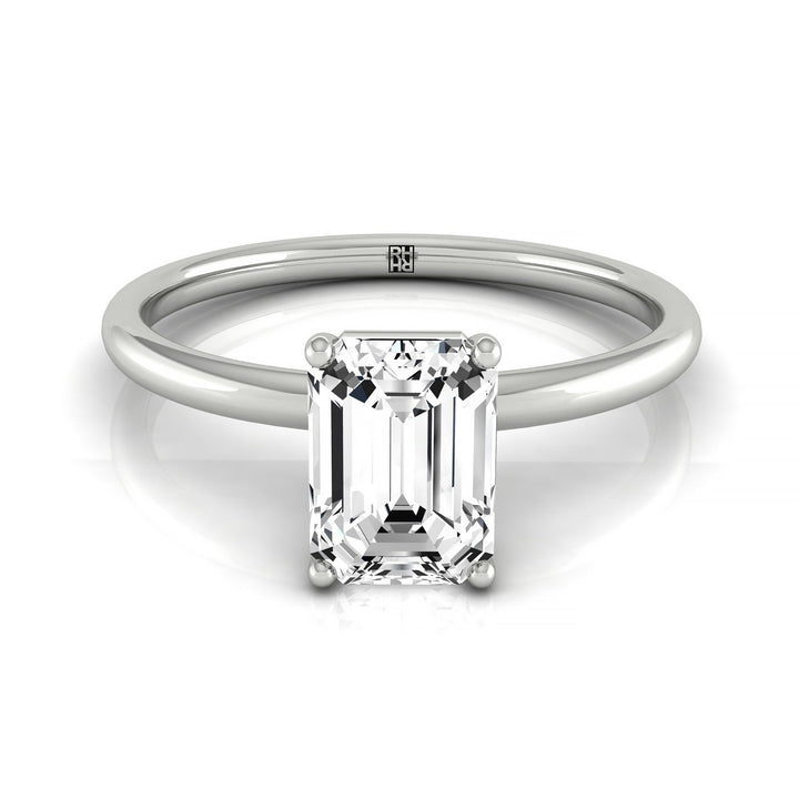 Emerald Cut, Hidden Halo Solitaire Emerald, in Platinum – front view | RockHer