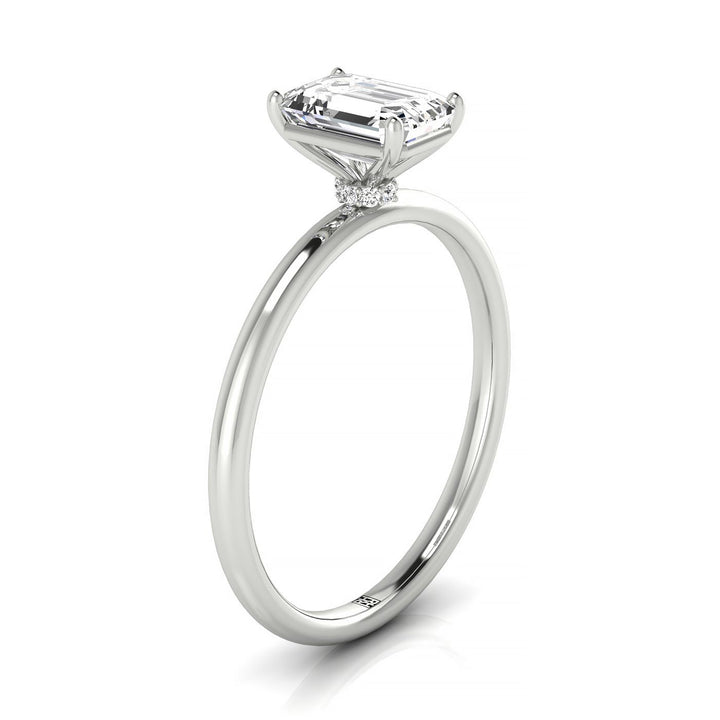 14kw Emerald Solitaire Engagement Ring With Hidden Halo With 8 Prong Set Round Diamonds