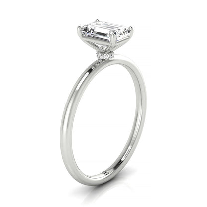 Emerald Cut, Hidden Halo Solitaire Emerald, in 18K White Gold – side profile | RockHer