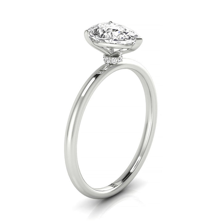 18kw Pear Solitaire Engagement Ring With Hidden Halo With 8 Prong Set Round Diamonds