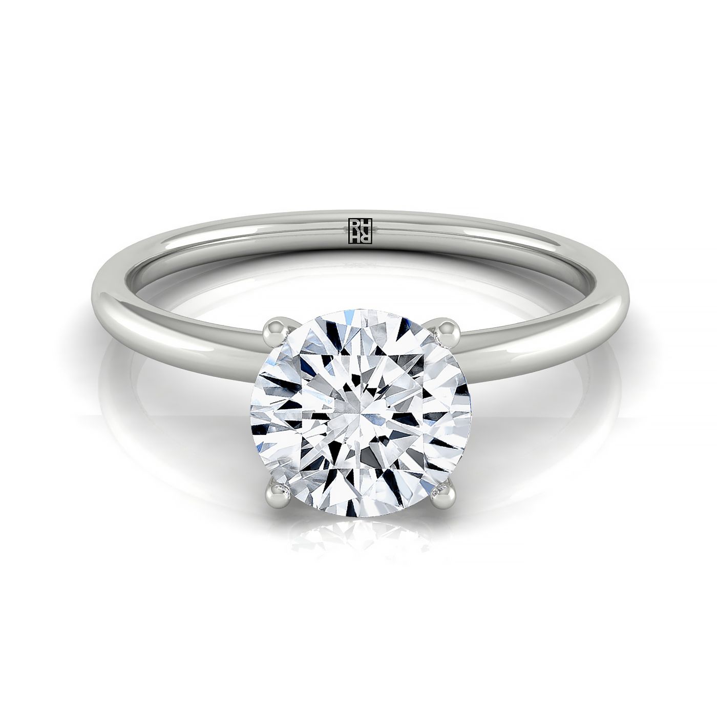 14kw Round Solitaire Engagement Ring With Hidden Halo With 8 Prong Set Round Diamonds