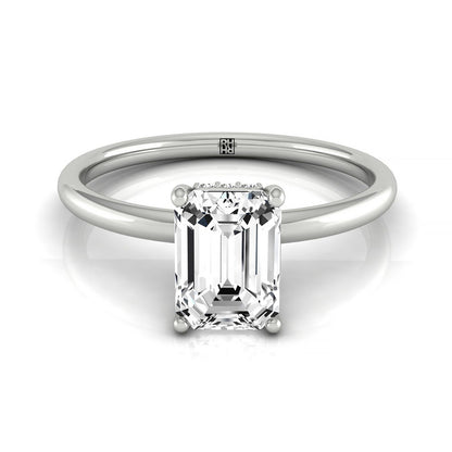 Emerald Cut, Upper Hidden Halo Solitaire Emerald, in 18K White Gold – front view | RockHer