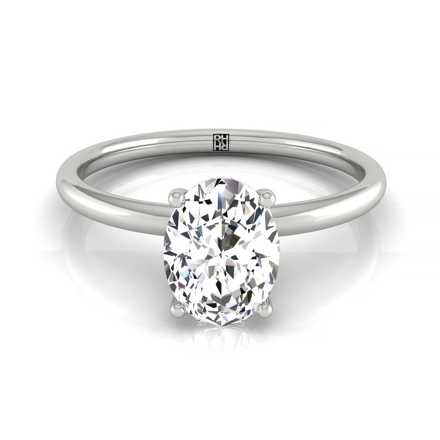 The Eartha oval setting in 18K White Gold, a upper hidden halo solitaire design from RockHer