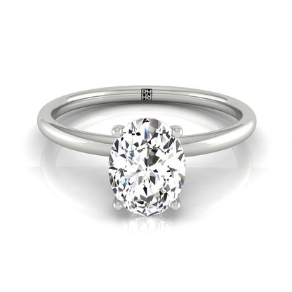 Upper Hidden Halo Solitaire Oval, in 18K White Gold – front view | RockHer