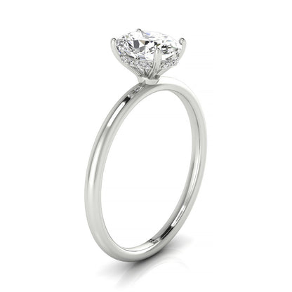 Upper Hidden Halo Solitaire Oval, in 18K White Gold – side profile | RockHer