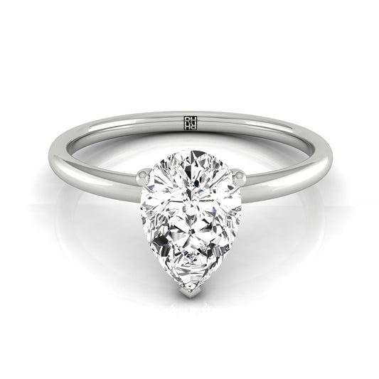 Plat Pear Solitaire Engagement Ring With Upper Hidden Halo With 16 Prong Set Round Diamonds