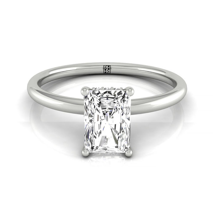 Upper Hidden Halo Solitaire Radiant, in 18K White Gold – front view | RockHer