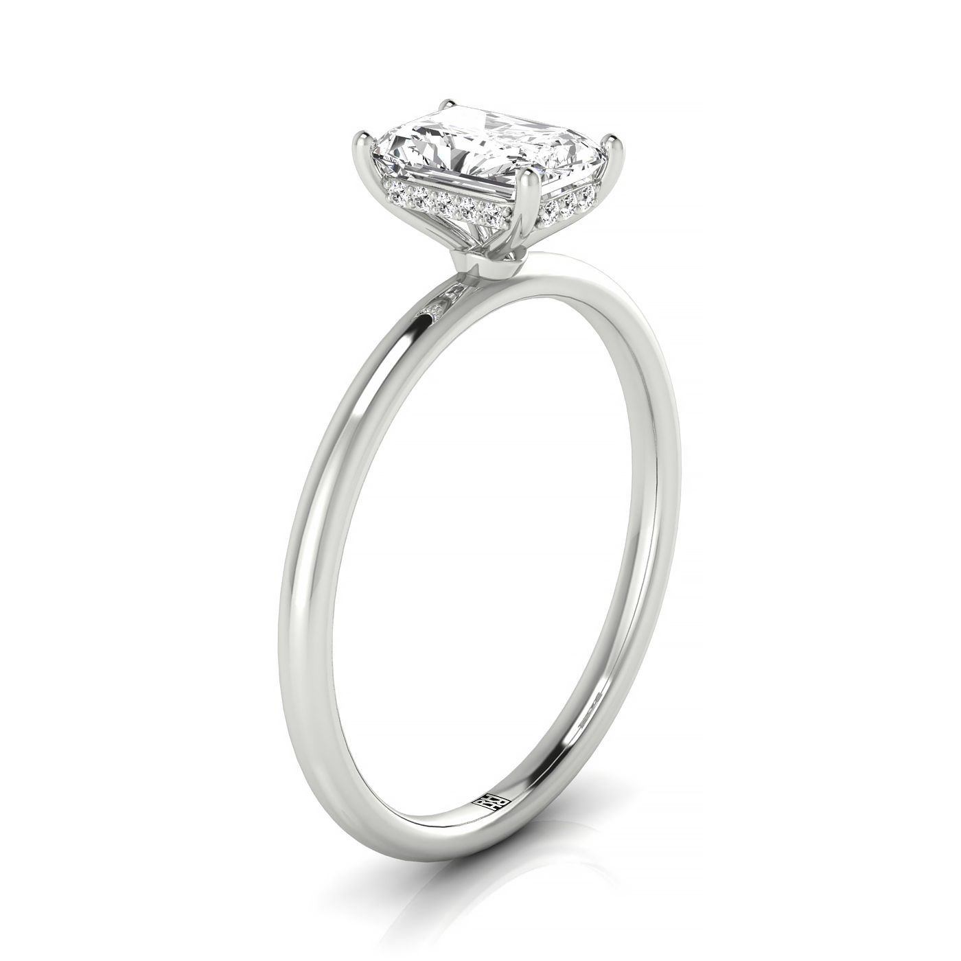 The Eartha engagement ring setting, upper hidden halo solitaire cut, radiant, Platinum | RockHer