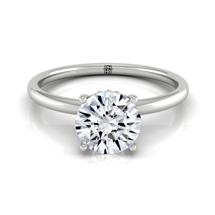 Round Brilliant, Upper Hidden Halo Solitaire, in Platinum – front view | RockHer