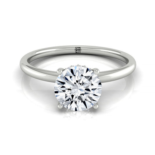 18kw Round Solitaire Engagement Ring With Upper Hidden Halo With 16 Prong Set Round Diamonds