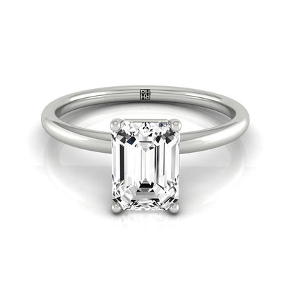 Emerald Cut, Curved Hidden Halo Solitaire Emerald, in Platinum – front view | RockHer
