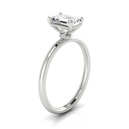 Emerald Cut, Curved Hidden Halo Solitaire Emerald, in Platinum – side profile | RockHer