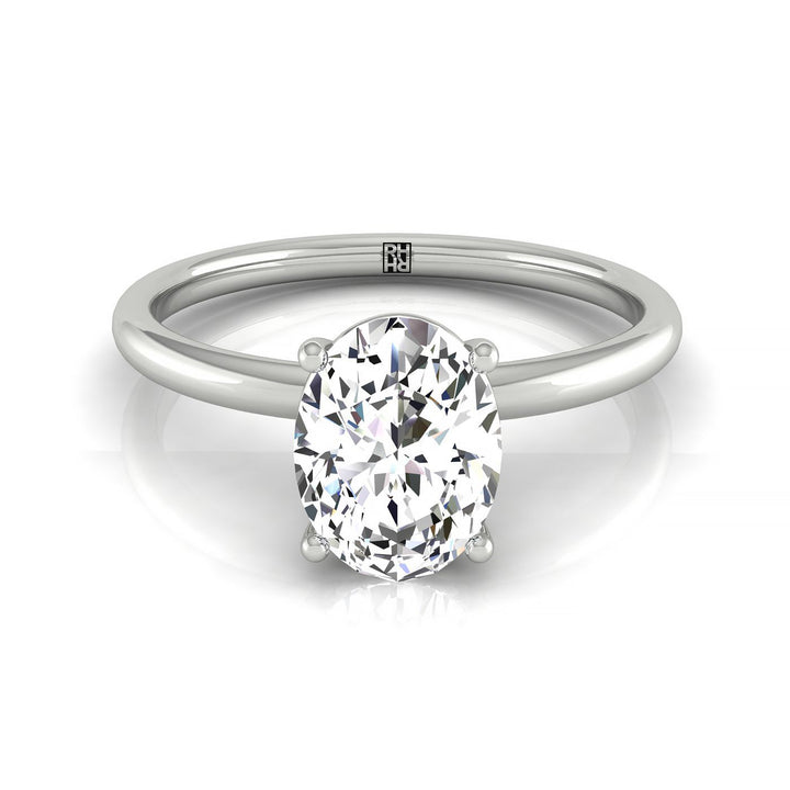 Curved Hidden Halo Solitaire Oval, in Platinum – front view | RockHer