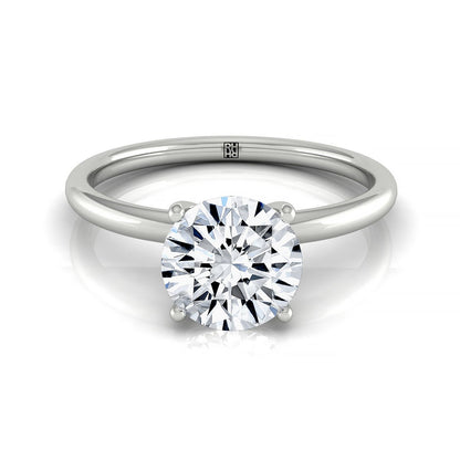 Round Brilliant, Curved Hidden Halo Solitaire Round, in 18K White Gold – front view | RockHer