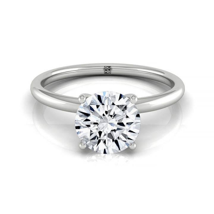 Round Brilliant, Curved Hidden Halo Solitaire Round, in 18K White Gold – front view | RockHer