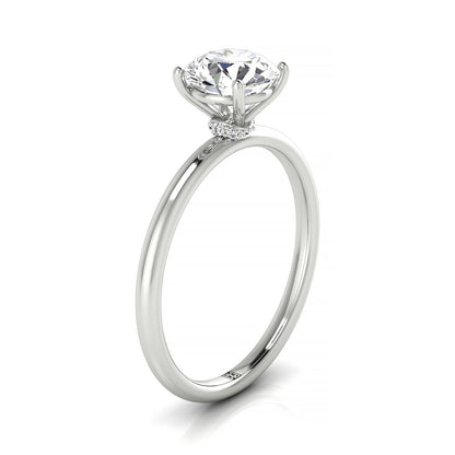 Round Brilliant, Curved Hidden Halo Solitaire Round, in Platinum – side profile | RockHer