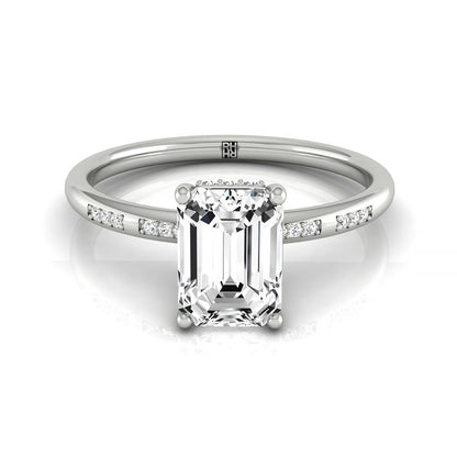 Emerald Cut, High Hidden Halo Solitaire Emerald, in Platinum – front view | RockHer