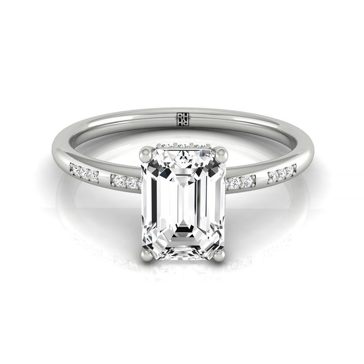 Emerald Cut, High Hidden Halo Solitaire Emerald, in Platinum – front view | RockHer