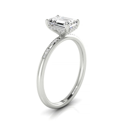 Emerald Cut, High Hidden Halo Solitaire Emerald, in Platinum – side profile | RockHer