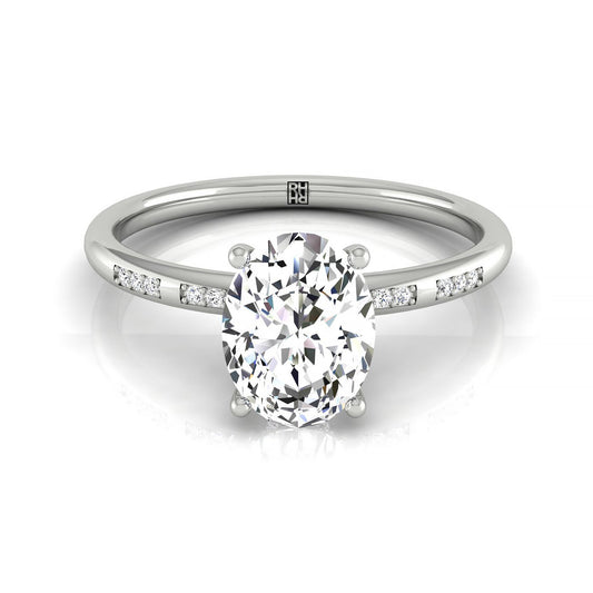 Plat Oval Engagement Ring With High Hidden Halo With 26 Prong Set Round Diamonds