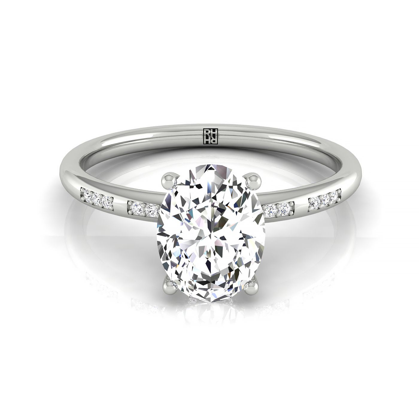 The Wanda oval setting in 18K White Gold, a hidden halo pavé solitaire design from RockHer