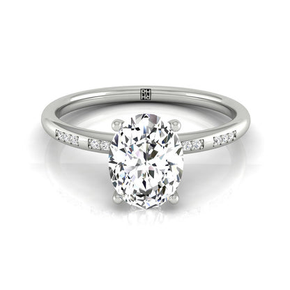 High Hidden Halo Solitaire Oval, in 18K White Gold – front view | RockHer