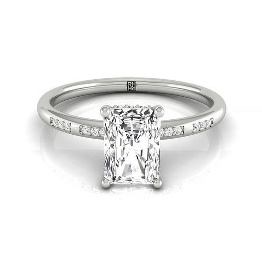 Plat Radiant Engagement Ring With High Hidden Halo With 36 Prong Set Round Diamonds