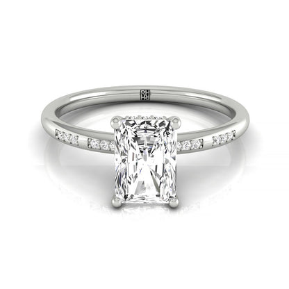 High Hidden Halo Solitaire Radiant, in 18K White Gold – front view | RockHer