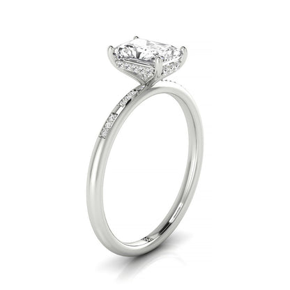 18kw Radiant Engagement Ring With High Hidden Halo With 36 Prong Set Round Diamonds