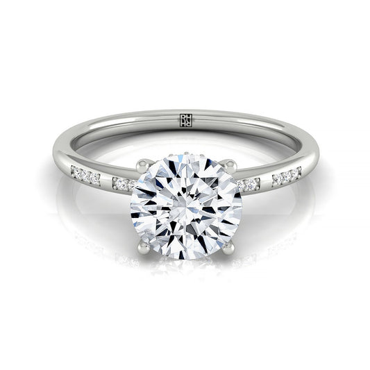 14kw Round Engagement Ring With High Hidden Halo With 26 Prong Set Round Diamonds
