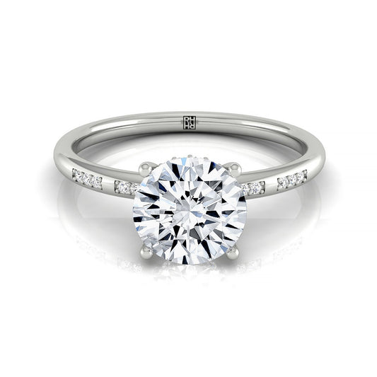 18kw Round Engagement Ring With High Hidden Halo With 26 Prong Set Round Diamonds