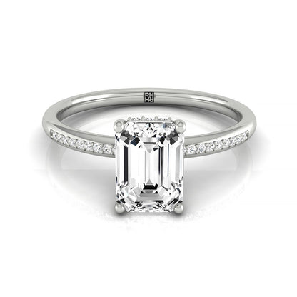 Emerald Cut, High Hidden Halo Solitaire Emerald, in 18K White Gold – front view | RockHer