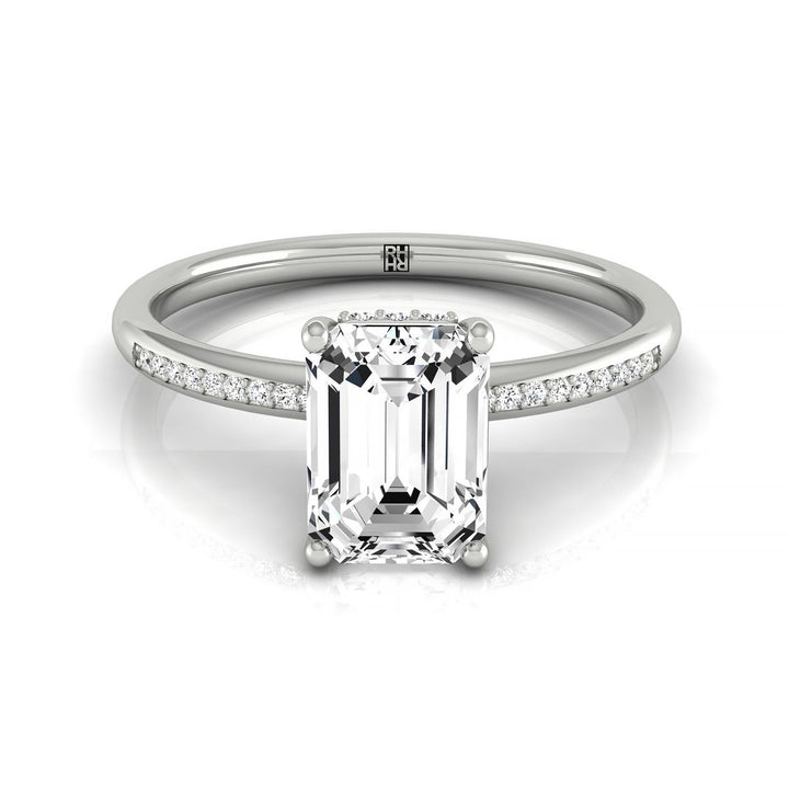 Emerald Cut, High Hidden Halo Solitaire Emerald, in Platinum – front view | RockHer
