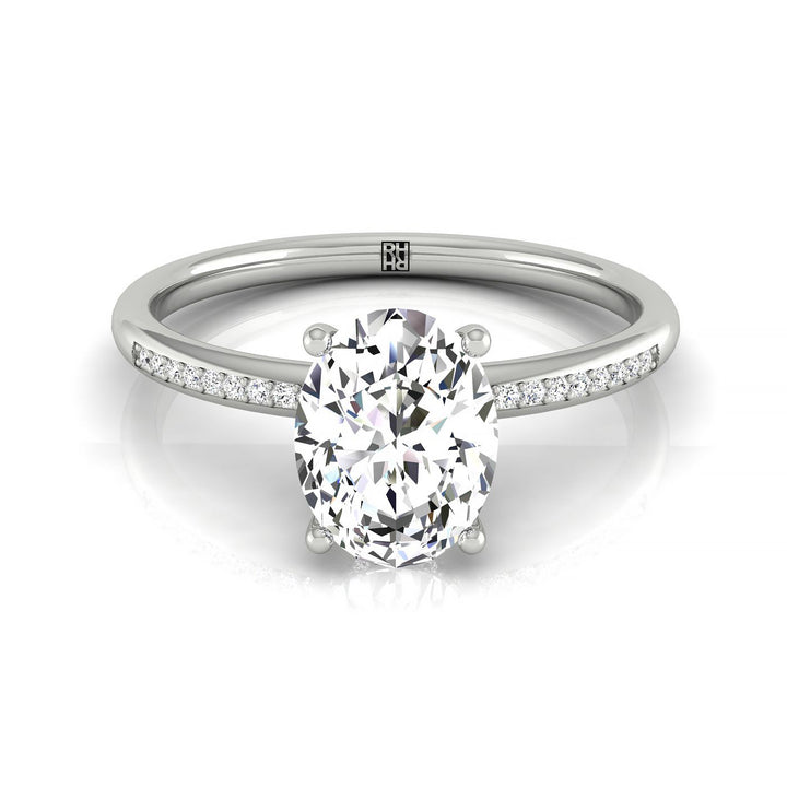 High Hidden Halo Solitaire Oval, in 18K White Gold – front view | RockHer