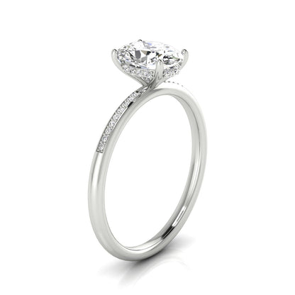 Plat Oval Engagement Ring With High Hidden Halo With 30 Prong Set Round Diamonds